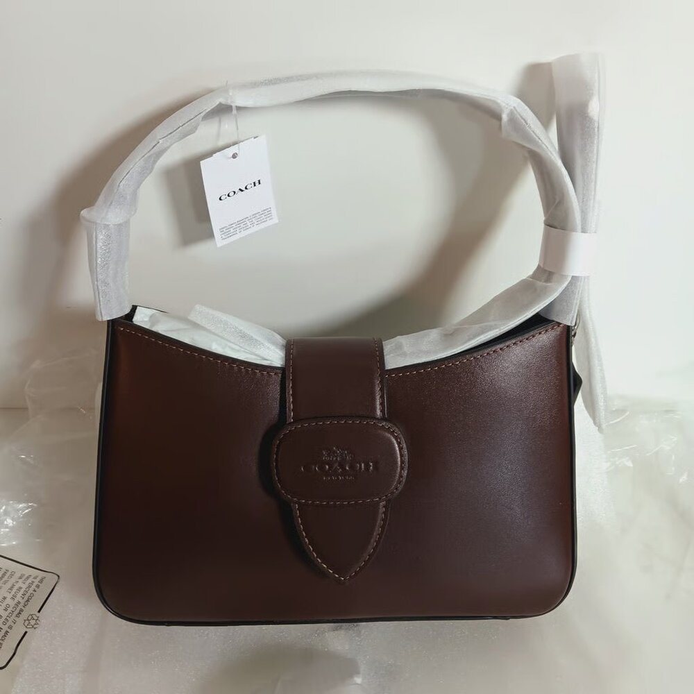 SOLD Coach Eliza Shoulder Bag w Zipper Closure Refined Calf Leather Maple CAA92 - Picture 2 of 7